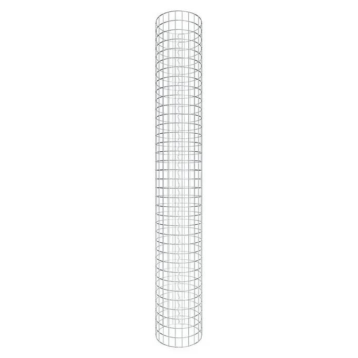 Gabiona Gabionensäule - Durchmesser: 37 cm, Höhe: 180 cm, Stahl, Maschenbreite: 50 mm, Maschenhöhe: 50 mm - Die Aufnahme zeigt einen zylindrischen Pflanzenturm aus Metall, der sich ideal für die vertikale Gartenarbeit eignet. Er bietet Pflanzen Halt und Struktur.