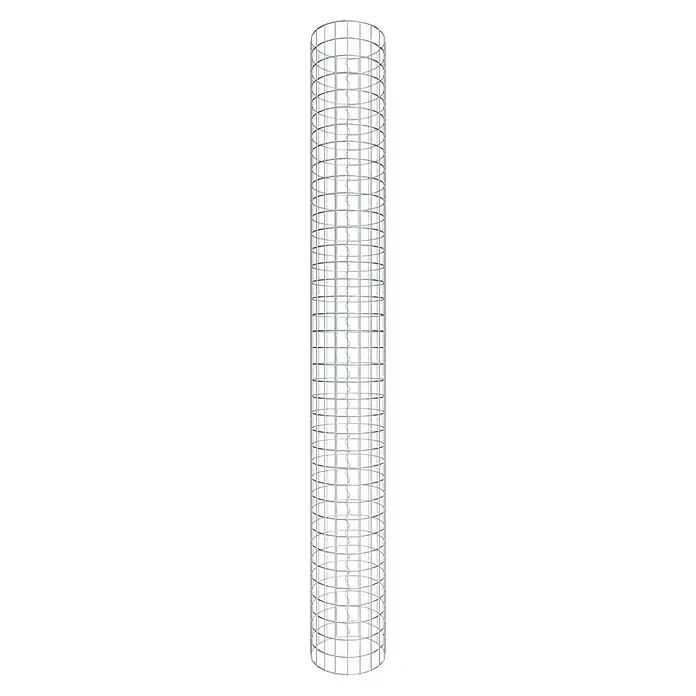 Gabiona Gabionensäule - Durchmesser: 32 cm, Höhe: 190 cm, Stahl, Maschenbreite: 50 mm, Maschenhöhe: 50 mm - Ein zylinderförmiger Pflanzenturm aus robustem, silberfarbenem Metallgitter, ideal als Rankhilfe und Blickfang im Garten.