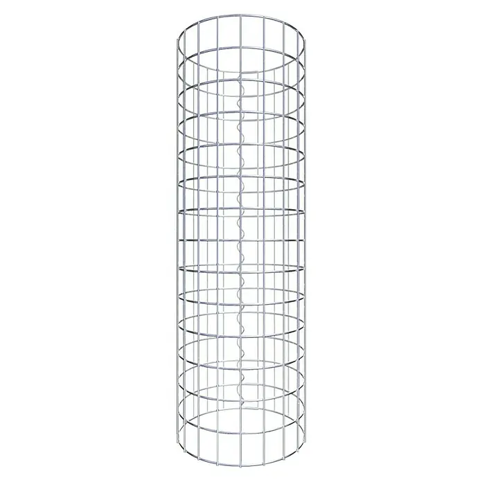 Gabiona Gabionensäule - Durchmesser: 32 cm, Höhe: 70 cm, Stahl, Maschenbreite: 50 mm, Maschenhöhe: 50 mm - Bild eines hohen, zylindrischen Pflanzenstützgitters aus Metall mit spiralförmigem Innengerüst zur Unterstützung wachsender Pflanzen.