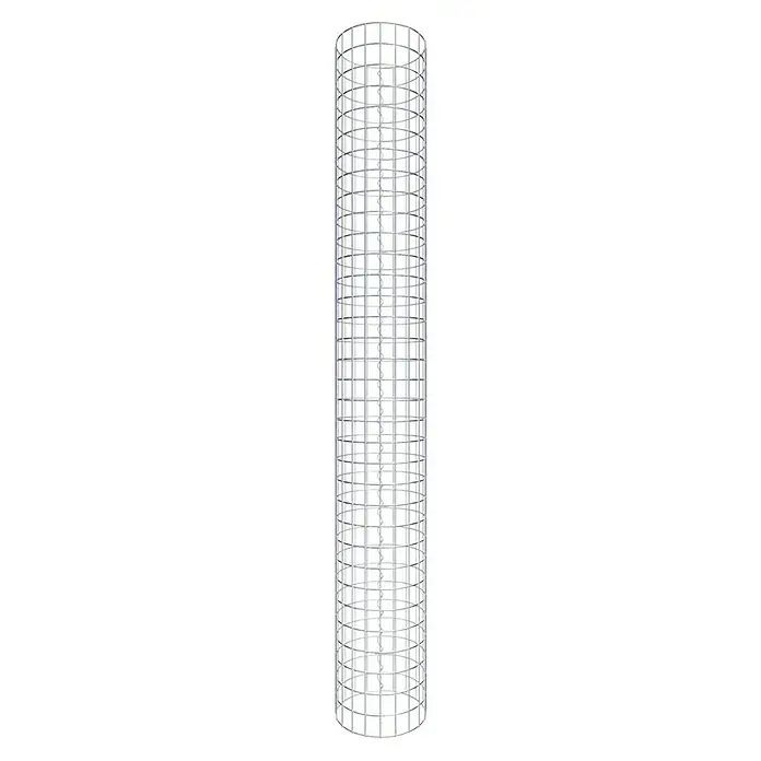 Gabiona Gabionensäule - Durchmesser: 32 cm, Höhe: 170 cm, Stahl, Maschenbreite: 50 mm, Maschenhöhe: 50 mm - Aufnahme eines Metallgitterzylinders auf schwarzem Hintergrund. Das Produkt verfügt über eine solide, dennoch luftige Struktur für diverse Anwendungen.