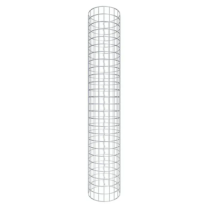 Gabiona Gabionensäule - Durchmesser: 32 cm, Höhe: 130 cm, Stahl, Maschenbreite: 50 mm, Maschenhöhe: 50 mm - Ein vertikales Windrad, das mit einem spiralförmigen Rotor im Inneren eines zylindrischen Käfigs aus Metallstäben konstruiert ist.