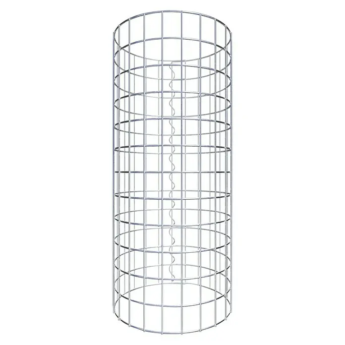 Gabiona Gabionensäule - Durchmesser: 37 cm, Höhe: 60 cm, Stahl, Maschenbreite: 50 mm, Maschenhöhe: 50 mm - Darstellung eines zylindrischen Käfigs mit einer spiralförmigen Struktur im Inneren, ideal für den Einsatz im Innen- und Außenbereich.