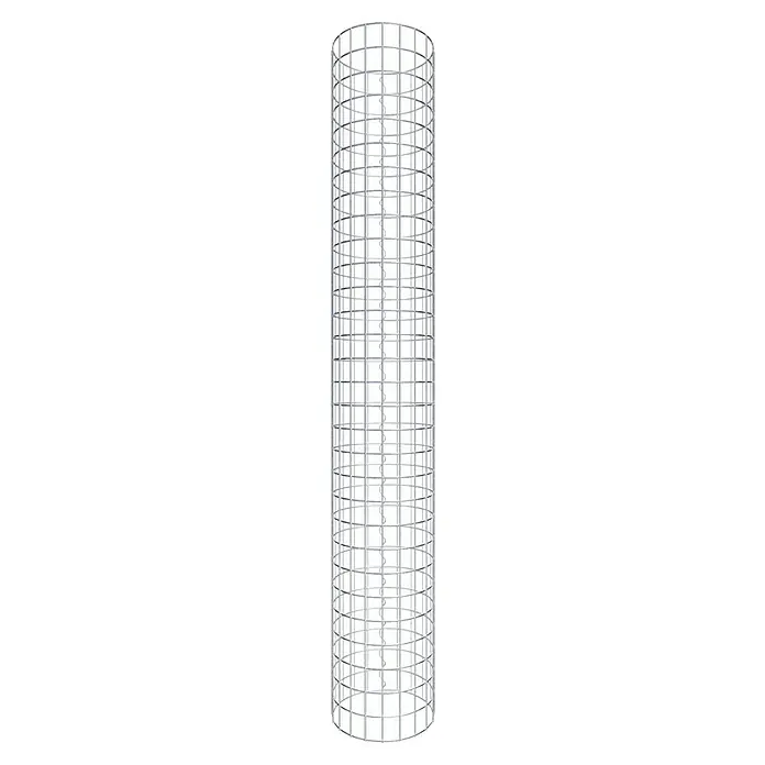 Gabiona Gabionensäule - Durchmesser: 32 cm, Höhe: 150 cm, Stahl, Maschenbreite: 50 mm, Maschenhöhe: 50 mm - Aufnahme einer spiralförmigen Helix Windturbine, die von einem zylindrischen Gitterwerk umgeben ist und die moderne Ingenieurskunst hervorhebt.