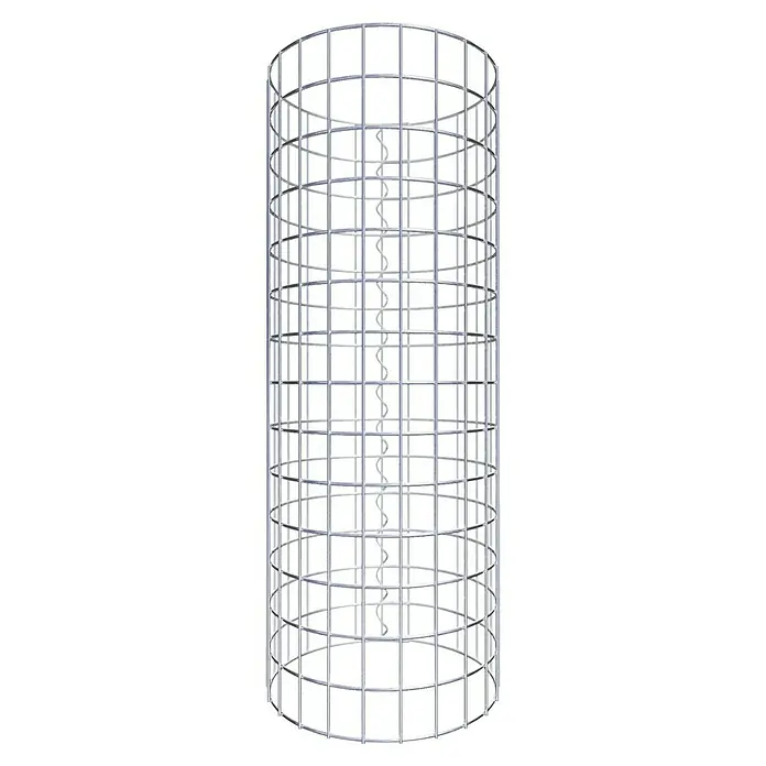 Gabiona Gabionensäule - Durchmesser: 37 cm, Höhe: 70 cm, Stahl, Maschenbreite: 50 mm, Maschenhöhe: 50 mm - Metallstruktur mit spiralförmigem Objekt in der Mitte.