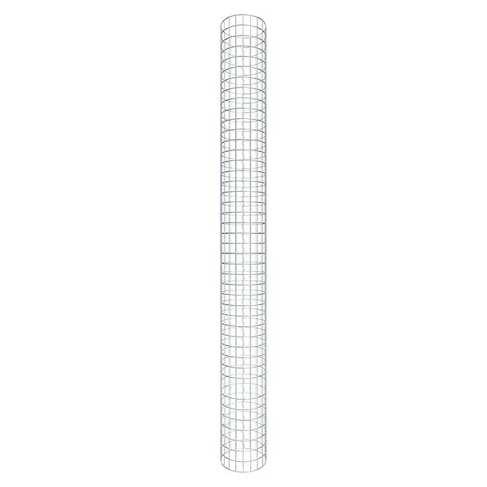 Gabiona Gabionensäule - Durchmesser: 32 cm, Höhe: 220 cm, Stahl, Maschenbreite: 50 mm, Maschenhöhe: 50 mm - Aufnahme eines zylindrischen Regals aus weißem Metall. Die durchbrochene Struktur bietet praktische Aufbewahrungsmöglichkeiten.