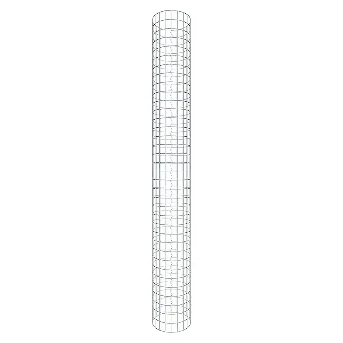 Gabiona Gabionensäule - Durchmesser: 32 cm, Höhe: 180 cm, Stahl, Maschenbreite: 50 mm, Maschenhöhe: 50 mm - Das Bild zeigt einen vertikalen, zylinderförmigen Pflanzenturm aus Metall mit quadratischen Öffnungen. Ideal für vertikale Gärten.