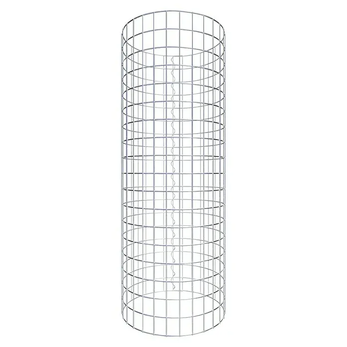 Gabiona Gabionensäule - Durchmesser: 47 cm, Höhe: 90 cm, Stahl, Maschenbreite: 50 mm, Maschenhöhe: 50 mm - Ansicht eines spiralförmigen Metall-Tomatenkäfigs, der Pflanzen stützt und beim Wachsen hilft.