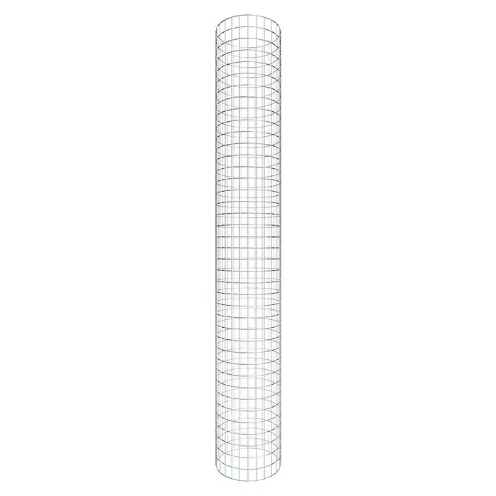 Gabiona Gabionensäule - Durchmesser: 42 cm, Höhe: 200 cm, Stahl, Maschenbreite: 50 mm, Maschenhöhe: 50 mm, Spirale - Bild einer hohen, zylindrischen Struktur aus einem Gitter aus weißen Stäben, die ein modernes und luftiges Design zeigt.