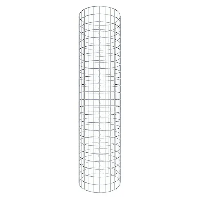 Gabiona Gabionensäule - Durchmesser: 42 cm, Höhe: 120 cm, Stahl, Maschenbreite: 50 mm, Maschenhöhe: 50 mm - Produktansicht eines großen zylindrischen Drahtkorbs, ideal für Pflanzenstützen, mit einer stabilen Konstruktion für den Garten.