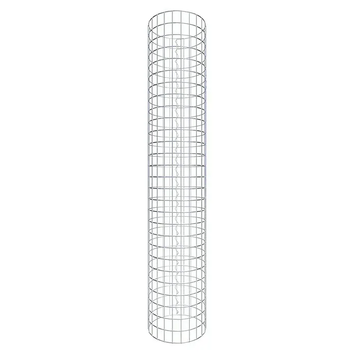 Gabiona Gabionensäule - Durchmesser: 37 cm, Höhe: 140 cm, Stahl, Maschenbreite: 50 mm, Maschenhöhe: 50 mm - Bild einer zylindrischen Gitterstruktur mit einer spiralförmigen Anordnung in der Mitte, ideal für industrielle Anwendungen.