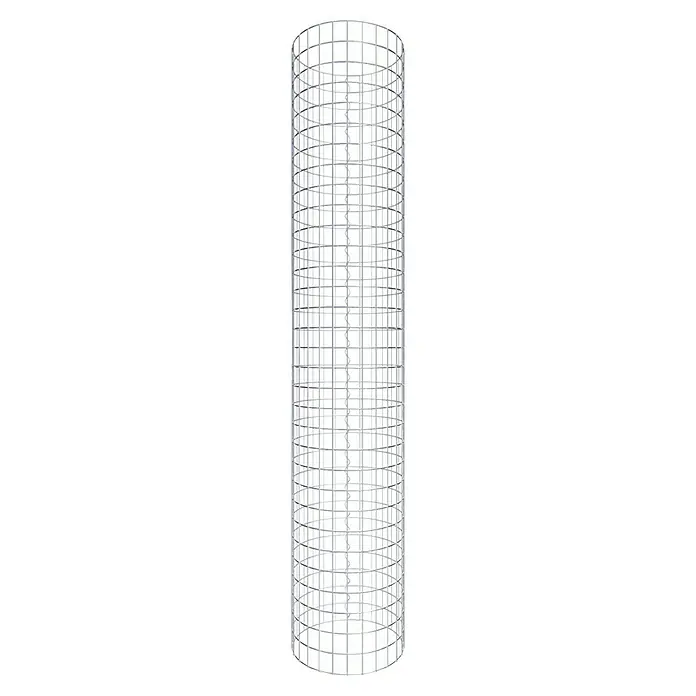 Gabiona Gabionensäule - Durchmesser: 42 cm, Höhe: 160 cm, Stahl, Maschenbreite: 50 mm, Maschenhöhe: 50 mm, Spirale - Das Bild zeigt eine vertikale Windkraftanlage mit einem zylindrischen Käfig, der die Turbinenblätter umschliesst und für Stabilität sorgt.