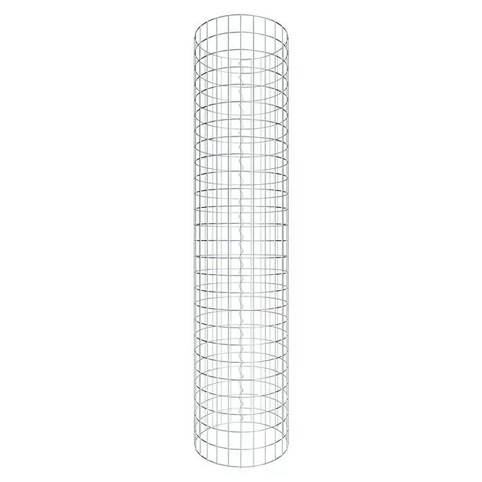 Gabiona Gabionensäule - Durchmesser: 42 cm, Höhe: 130 cm, Stahl, Maschenbreite: 50 mm, Maschenhöhe: 50 mm - Ein silberfarbener Pflanzenturm mit einem Gittermuster, ideal für das vertikale Gärtnern und die Unterstützung von wachsenden Pflanzen.
