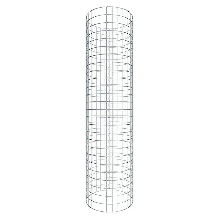 Gabiona Gabionensäule - Durchmesser: 47 cm, Höhe: 130 cm, Stahl, Maschenbreite: 50 mm, Maschenhöhe: 50 mm - Das Bild zeigt eine zylindrische Rankhilfe aus Metall mit einer spiralförmigen Stütze in der Mitte. Ideal für Kletterpflanzen im Garten.