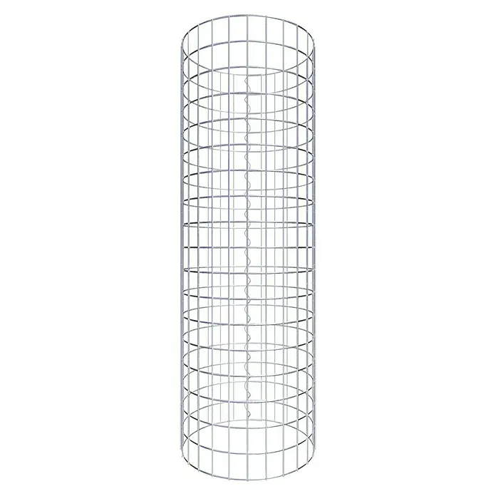 Gabiona Gabionensäule - Durchmesser: 42 cm, Höhe: 90 cm, Stahl, Maschenbreite: 50 mm, Maschenhöhe: 50 mm - Ein zylindrischer Rankturm aus silberfarbenem Metallgitter, der Pflanzen beim Wachsen Halt gibt und gleichzeitig als dekoratives Element dient.