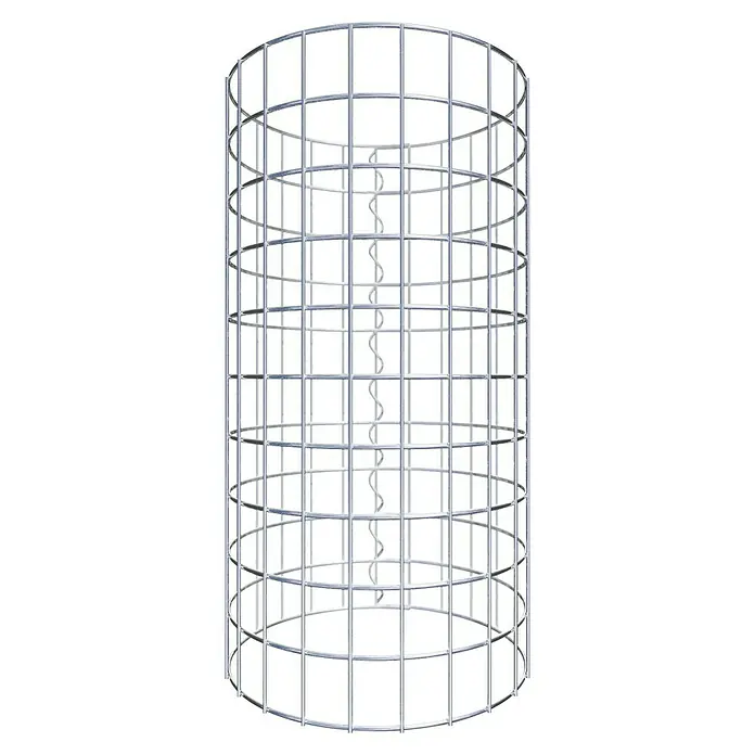 Gabiona Gabionensäule - Durchmesser: 37 cm, Höhe: 50 cm, Stahl, Maschenbreite: 50 mm, Maschenhöhe: 50 mm - Metallkäfig um eine Wendeltreppe.  Ein modernes, industrielles Designobjekt, perfekt für Loft- und Industrie-Interieurs.