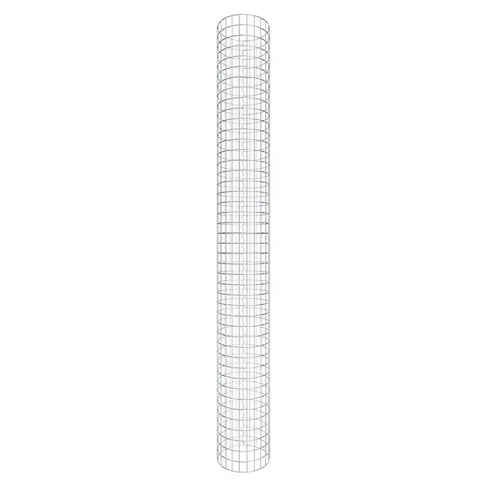 Gabiona Gabionensäule - Durchmesser: 37 cm, Höhe: 220 cm, Stahl, Maschenbreite: 50 mm, Maschenhöhe: 50 mm - Nahaufnahme eines zylindrischen Gitters aus glänzendem Metall, das ein modernes und architektonisches Element präsentiert.