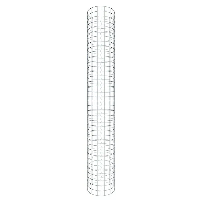 Gabiona Gabionensäule - Durchmesser: 42 cm, Höhe: 190 cm, Stahl, Maschenbreite: 50 mm, Maschenhöhe: 50 mm - Das Bild zeigt einen runden, silbrig-weißen Rankturm. Ideal für Kletterpflanzen im Garten oder auf dem Balkon, bietet er stabilen Halt und Struktur.