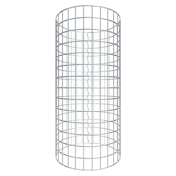 Gabiona Gabionensäule - Durchmesser: 47 cm, Höhe: 70 cm, Stahl, Maschenbreite: 50 mm, Maschenhöhe: 50 mm - Illustration eines vertikalen Windkraftgenerators in einem zylindrischen Gitter. Ein innovatives Design für nachhaltige Energiegewinnung.