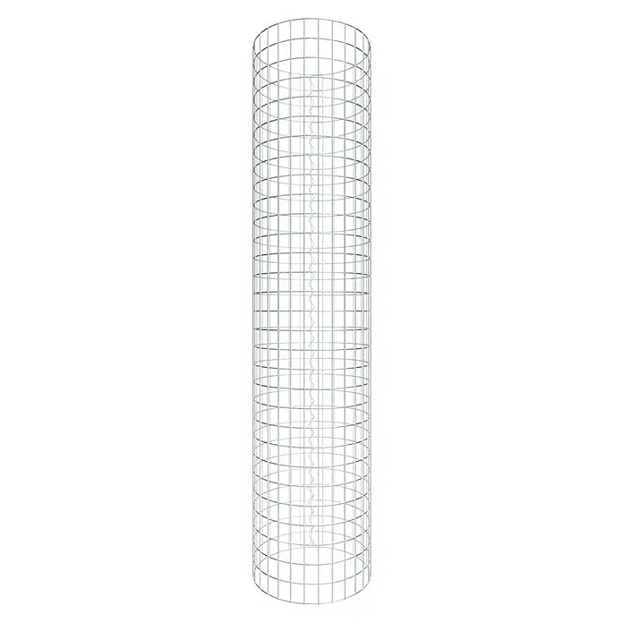 Gabiona Gabionensäule - Durchmesser: 47 cm, Höhe: 150 cm, Stahl, Maschenbreite: 50 mm, Maschenhöhe: 50 mm - Ein zylindrischer, weißer Rankturm für Kletterpflanzen, bestehend aus einem Gitter und einer spiralförmigen Stütze im Inneren. Ideal für Garten und Balkon.