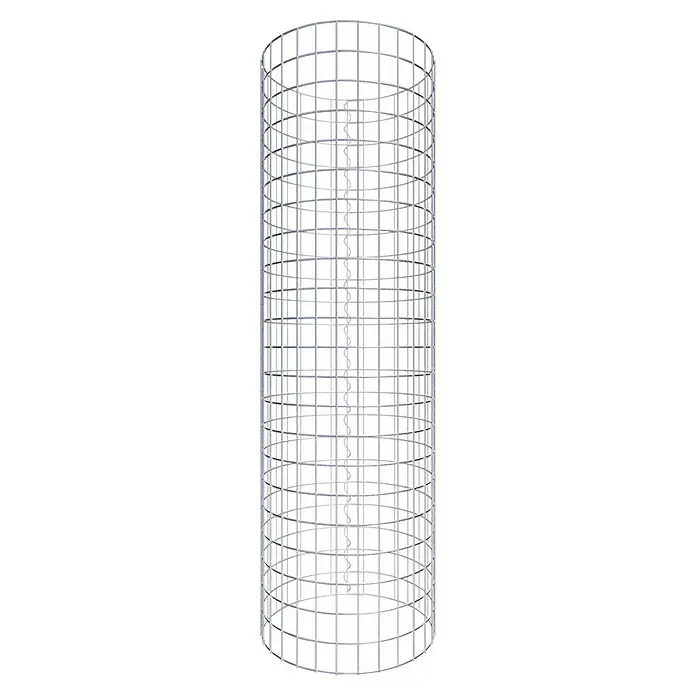 Gabiona Gabionensäule - Durchmesser: 47 cm, Höhe: 110 cm, Stahl, Maschenbreite: 50 mm, Maschenhöhe: 50 mm - Silberner Pflanzkäfig mit quadratischem Gittermuster, perfekt für den Schutz und die Unterstützung von Pflanzen im Garten.