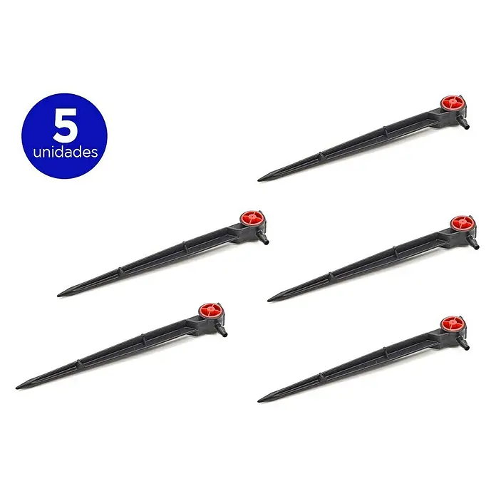Gotero final autocompensado con estaca final - 5 ud., 2 l/h - Cinco estacas de riego para un riego preciso y eficiente del jardín. Ideal para parterres, macetas y jardineras.