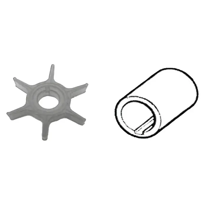 CEF Impeller 500363 - Ø x L: 12,85 x 14 mm, Wellendurchmesser: 12,85 mm - Das Bild zeigt eine Impellerpumpe und eine Buchse. Die Impellerpumpe hat ein sternförmiges Design mit sechs Flügeln.