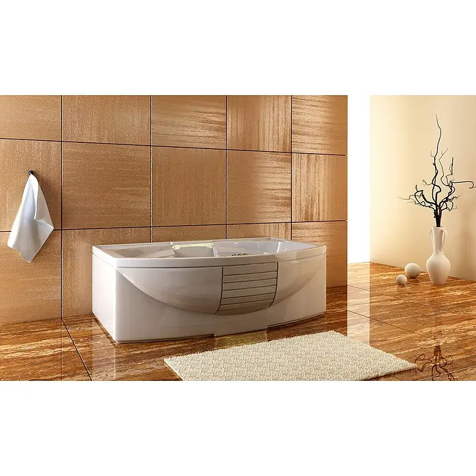 Osaka Pintura para efectos decorativos Supreme Colours - Bronce, Brillante, 1 l - Elegante baño con bañera exenta, complementado con tonos tierra armoniosos y una decoración elegante para un ambiente relajante.
