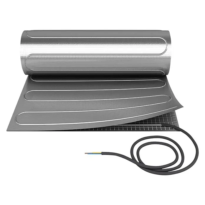 Admiral Fußbodenheizung Top-Power Select - L x B: 2 x 0,5 m, Beheizbare Fläche: 1 m², 80 W - Bild einer Fußbodenheizungsmatte auf einer Rolle mit Kabel, ideal für die Installation unter verschiedenen Bodenbelägen.
