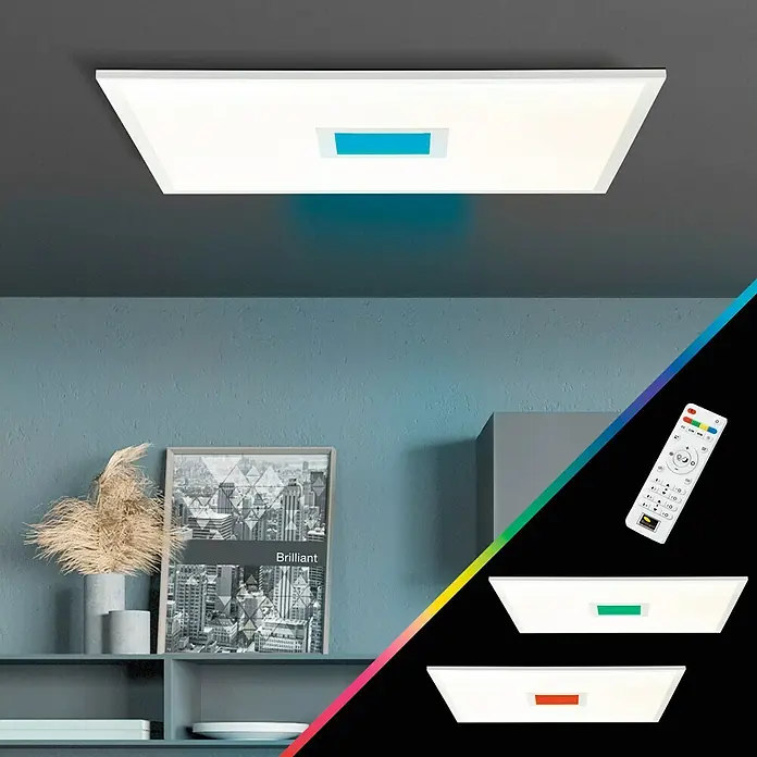 Brilliant LED-Deckenleuchte Odella - 37 W, L x B x H: 59,5 x 59,5 x 5 cm, Weiß, RGBW - Moderne LED-Deckenleuchte mit Farbwechselfunktion für stimmungsvolle Beleuchtung. Inklusive Fernbedienung zur einfachen Steuerung.
