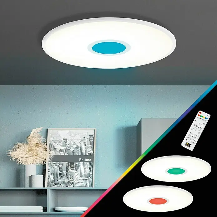 Brilliant LED-Deckenleuchte Odella - 24 W, L x B x H: 45 x 45 x 5 cm, Weiß, RGBW - Farblich verstellbare LED-Deckenleuchte mit Fernbedienung. Ideal für Wohnzimmer oder Schlafzimmer, für stimmungsvolle Beleuchtung.