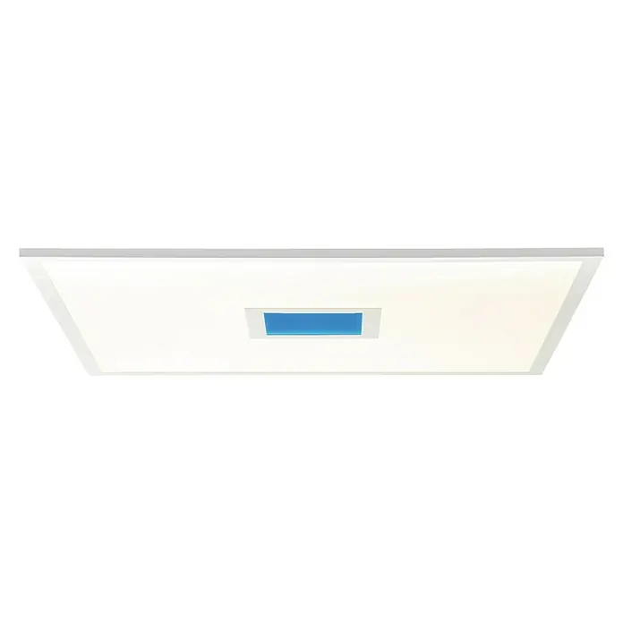 Brilliant LED-Deckenleuchte Odella - 37 W, L x B x H: 59,5 x 59,5 x 5 cm, Weiß, RGBW - Deckenleuchte mit rechteckiger Form und blauem Detail in der Mitte für eine moderne Beleuchtung.