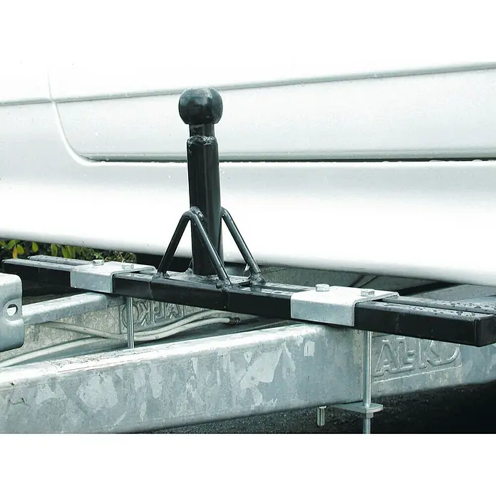 LAS Fahrrad-Aufrüst-Set - Geeignet für: Anhänger, Nutzlast: 65 kg - Anhängerkopf mit schwarzer Halterung und Befestigungselementen am Rahmen, ideal für den sicheren Transport.