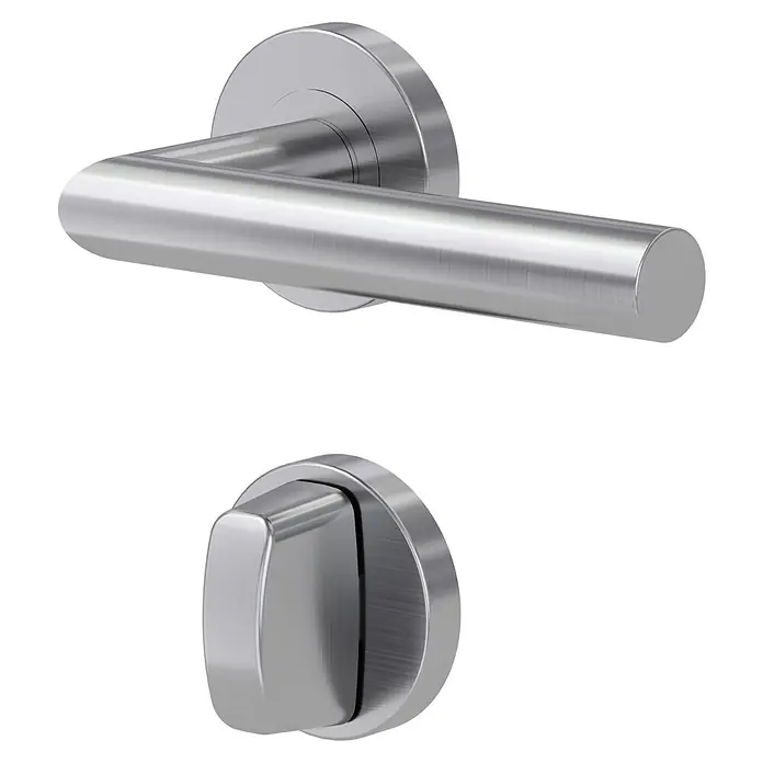Diamond Doors Modern Zimmertürgarnitur WC L-Form - Stärke Tür: 38 mm - 45 mm, Edelstahl, Schlitzkopf/Olive - Türgriff- und Rosetten-Set in gebürstetem Edelstahl für moderne Innentüren. Stilvolles Design für ein elegantes Ambiente.