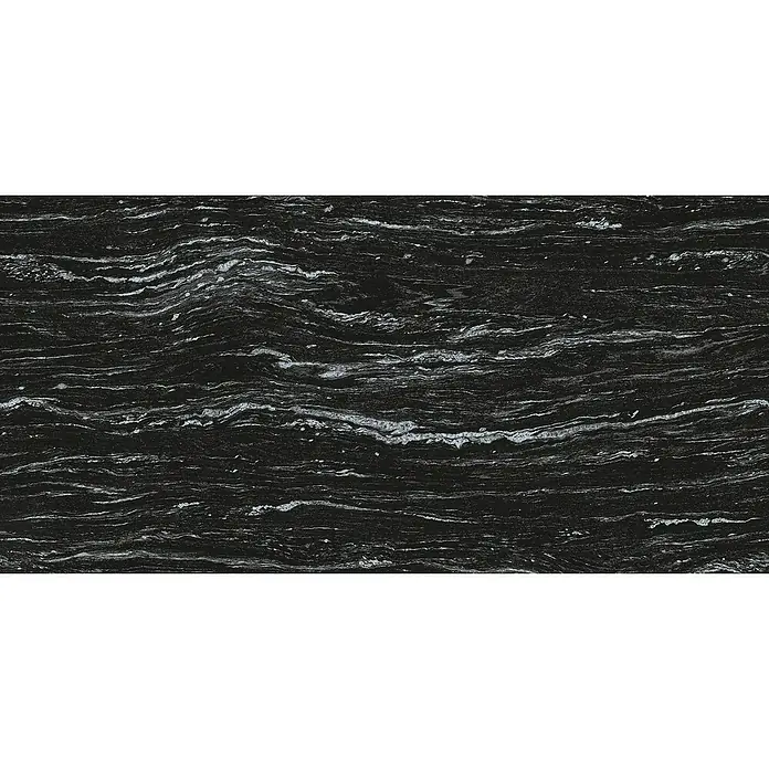 Marinelli Cucine Vormontierte Küchenzeile Gianna Marmor - Breite: 245 cm, Weiß, Anschlag links, Mit Elektrogeräten - Schwarze Marmorplatte mit gewellten, weißen Adern für Küchenarbeitsplatten und Wandverkleidungen.