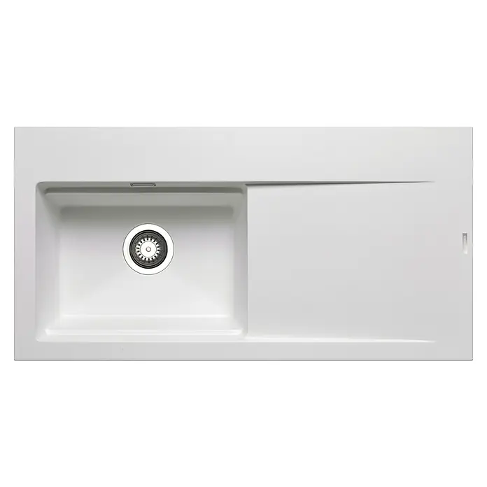 Pyramis Einbauspüle Tekton - 100 x 51 cm, Snow, Linksseitiges Becken - Eine moderne weiße Spüle mit Abtropffläche, ideal für jede Küche. Die Spüle besticht durch ihr minimalistisches und elegantes Design.