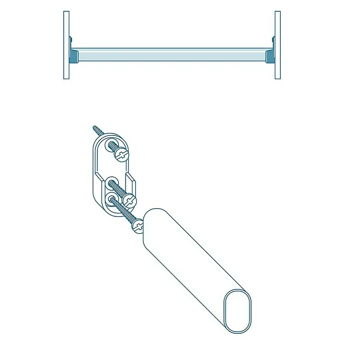 Soporte de barra para ropa terminal - Largo: 1,25 cm, Plástico, Negro, 2 ud. - Diagrama de una barra de cortina con soportes de pared, incluye tornillos para una fácil instalación.