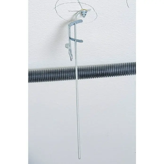Knauf Draht mit Öse - 375 x 45 x 4 mm, 1 Stk. - Deckenhalterung mit einer langen, silbernen Stange und einer Metallbefestigung, ideal für die Montage von Beleuchtungskörpern.