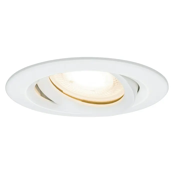 Paulmann LED-Einbauleuchte Nova - 7 W, Weiß, Warmweiß, IP65, 1 Stk. - Nahaufnahme einer weißen LED-Einbauleuchte, die ein warmes, einladendes Licht ausstrahlt, ideal für moderne Innenräume.