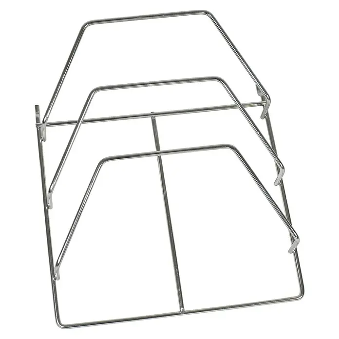 Grillzubehör-Halterung - Passend für: Kingstone Gasgrill Cliff Serie / Kingstone Gasgrill Cliff 250-1 / Kingstone KMS Gasgrill Cliff 350 / Kingstone KMS Gasgrill Cliff 350-1 / Kingstone KMS Gasgrill Cliff 350-1 ES / Kingstone KMS Gasgrill Cliff 450 / Kingstone KMS Gasgrill Cliff 450-1 / Kingstone KMS Gasgrill Cliff 455-1 ES / Kingstone KMS Gasgrill Cliff 650-1 / Kingstone KMS Gasgrill Cliff 655-2, L x B x H: 32 x 26,5 x 8,5 cm - Draufsicht auf einen verchromten Grillrosthalter mit drei Ebenen zur Aufbewahrung von Grillrosten.
