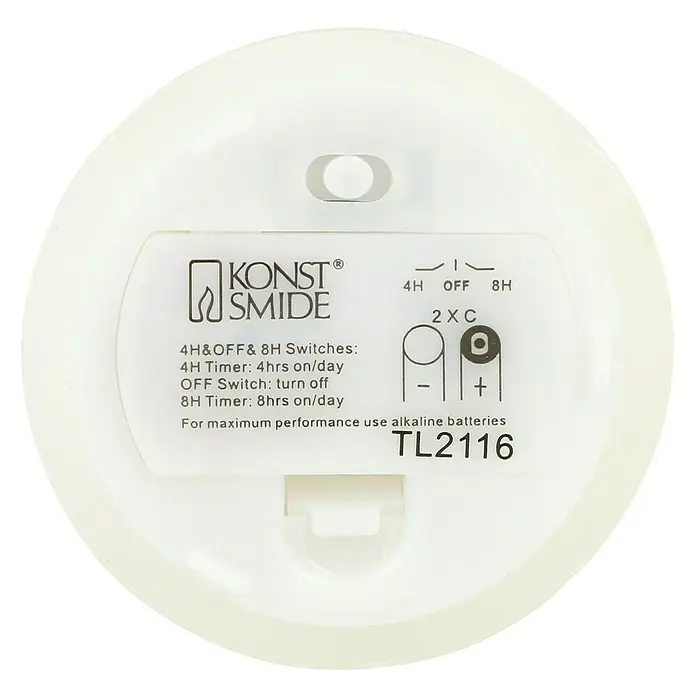 Konstsmide LED-Echtwachskerze - Ø x H: 7,5 x 13,5 cm, Creme - Ein runder, weisser Dekorationsartikel von Konstsmide mit Einstellungen für Timer und Batteriefach.