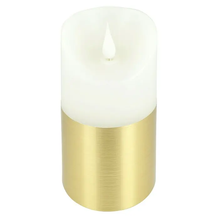 Konstsmide LED-Echtwachskerze - Ø x H: 7,5 cm x 13,5 mm, Weiß/Gold - Elegante LED-Echtwachskerze mit goldfarbenem Sockel. Die täuschend echte Flamme sorgt für stimmungsvolles Licht ohne Brandgefahr.