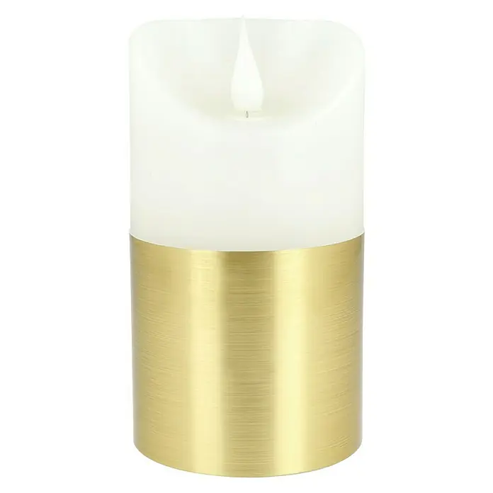 Konstsmide LED-Echtwachskerze - Ø x H: 7,5 cm x 13,5 mm, Weiß/Gold - Dekorative LED-Kerze mit goldfarbenem Sockel. Die täuschend echt wirkende Flamme sorgt für eine gemütliche Atmosphäre.