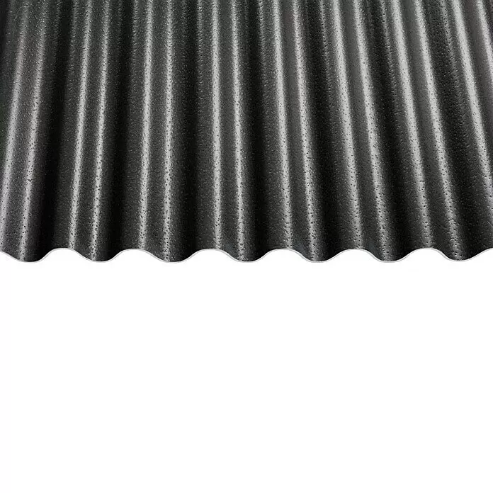 Gutta Wellplatte Shelltec - 200 cm x 95 cm x 4 mm, Anthrazit - Dunkelgraues strukturiertes Wellblech, häufig für Dächer oder Verkleidungen verwendet.