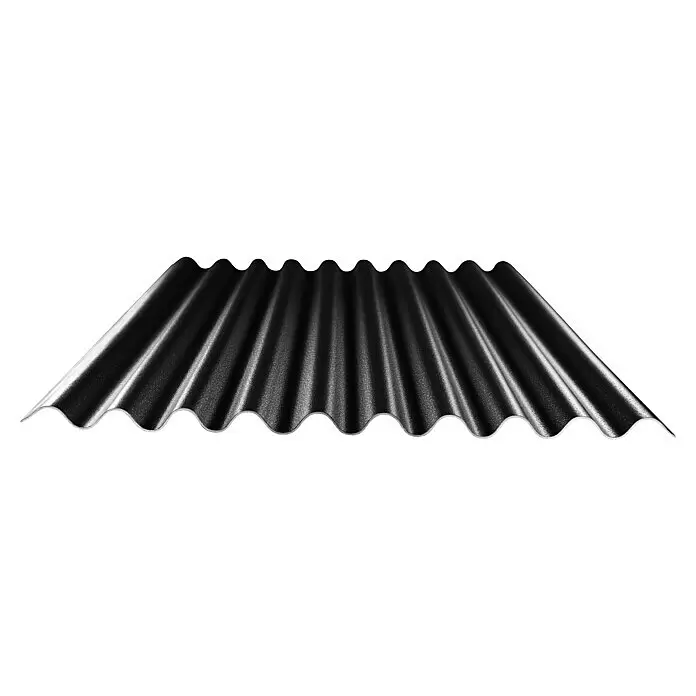 Gutta Wellplatte Shelltec - 200 cm x 95 cm x 4 mm, Anthrazit - Schwarzes gewelltes Dachblech mit strukturierter Oberfläche.