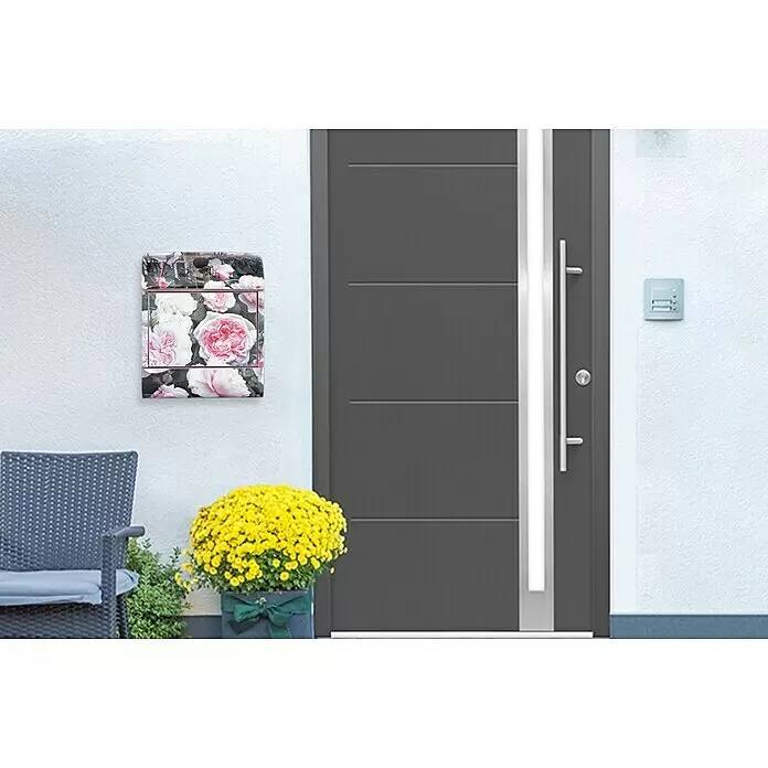 Wandbriefkasten - L x B x H: 12 x 38 x 45 cm, Stahl, Zeitungsfach, Rosen - Stimmungsaufnahme