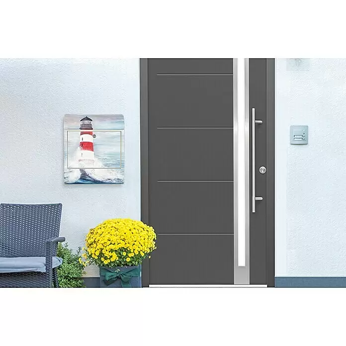 Wandbriefkasten - L x B x H: 12 x 38 x 45 cm, Stahl, Zeitungsfach, Leuchtturm - Stimmungsaufnahme