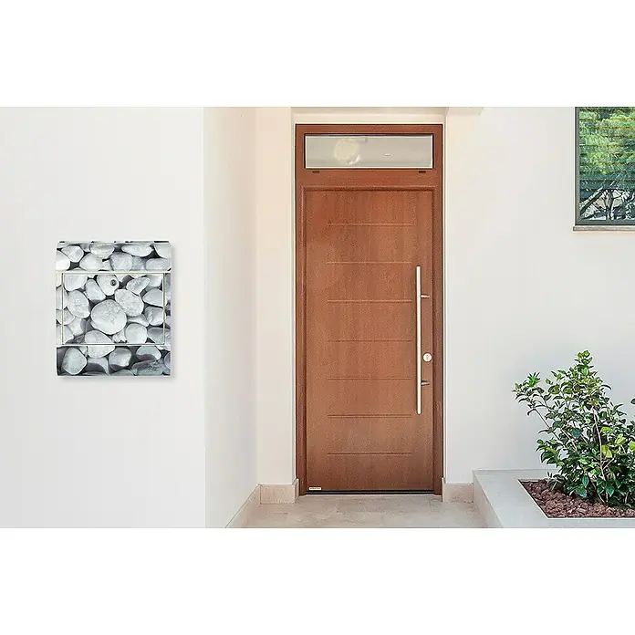 Wandbriefkasten - L x B x H: 12 cm x 380 mm x 45 cm, Stahl, Zeitungsfach, Kiesel - Dieser Briefkasten mit Steinmuster ist ein echter Hingucker an jeder Hauswand. Er ist robust und wetterfest und bietet ausreichend Platz für Ihre Post.