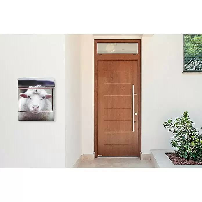 Wandbriefkasten - L x B x H: 12 x 38 x 45 cm, Stahl, Zeitungsfach, Schaf - Stimmungsaufnahme