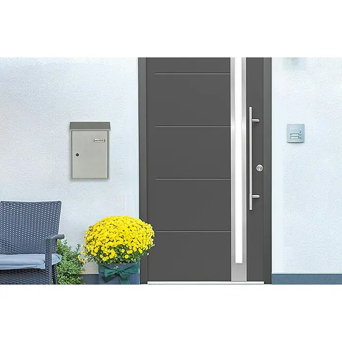 Portaferm Wandbriefkasten PF 33 - L x B x H: 9,2 x 27 x 37 cm, Silber, Stahl - Briefkasten neben Haustür.