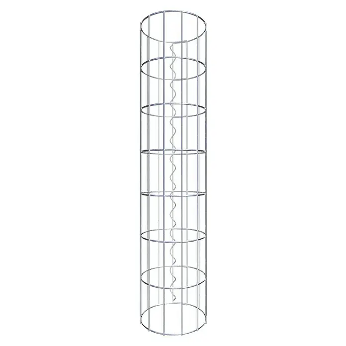 Gabiona Gabionensäule - Durchmesser: 22 cm, Höhe: 70 cm, Stahl, Maschenbreite: 50 mm, Maschenhöhe: 100 mm - Ansicht eines zylindrischen Produkts mit spiralförmigen Elementen und einem stabilen Metallrahmen, ideal für den industriellen Einsatz.